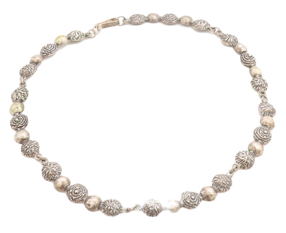 ISRAEL 925 Sterling Silver  Vintage Etched Dome Link Chain Necklace  NE1613