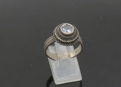 925 Sterling Silver  Vintage Blue Topaz Swirl Dome Band Ring Sz 10  RG21652