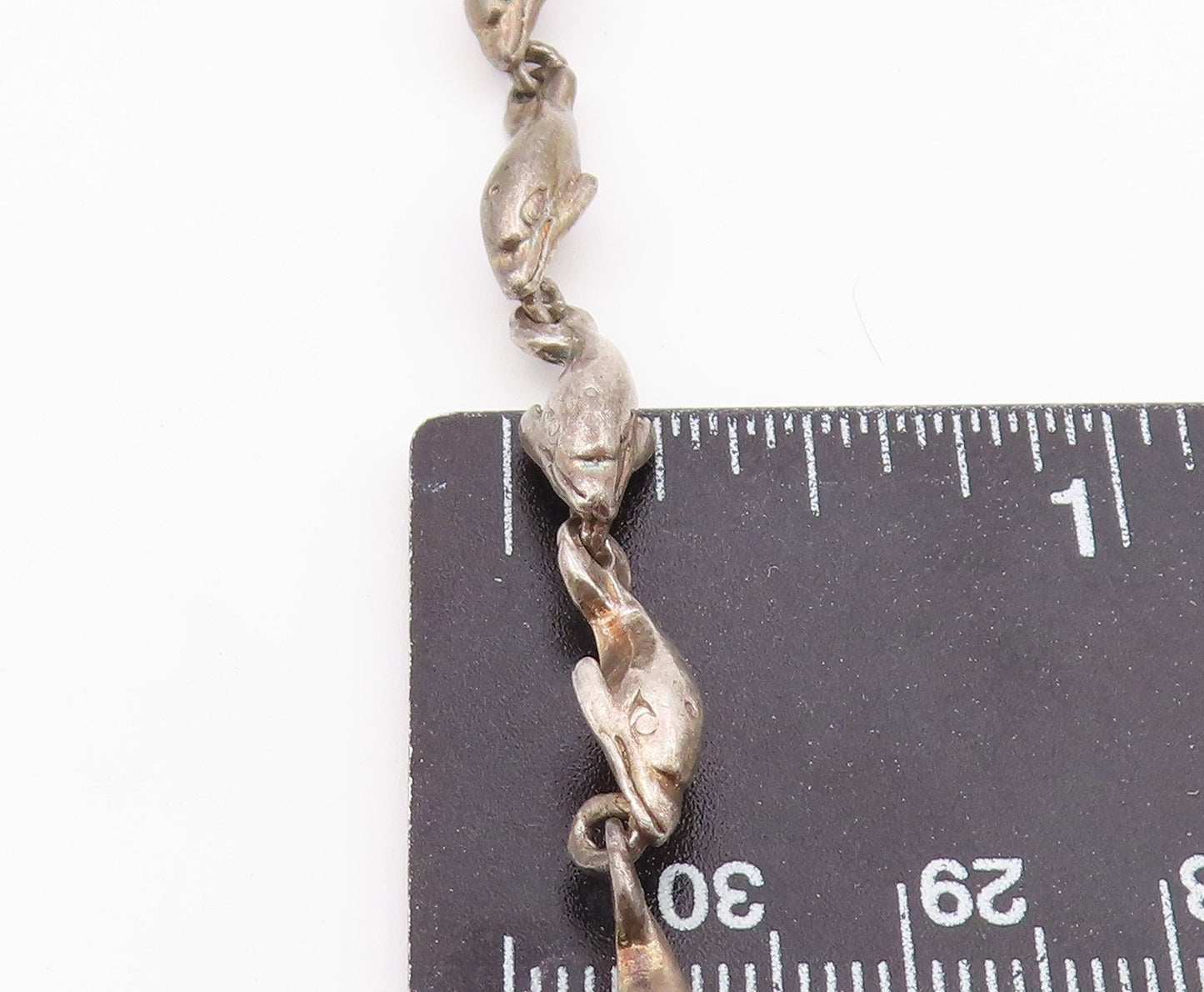925 Sterling Silver  Vintage Dark Tone Dolphin Motif Chain Bracelet  BT6197
