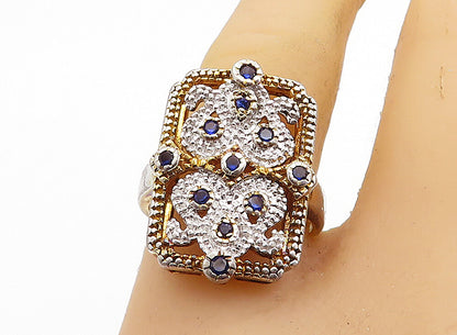 925 Silver  Vintage Blue Topaz Pretzel Swirl Square Cocktail Ring Sz 8  RG7169