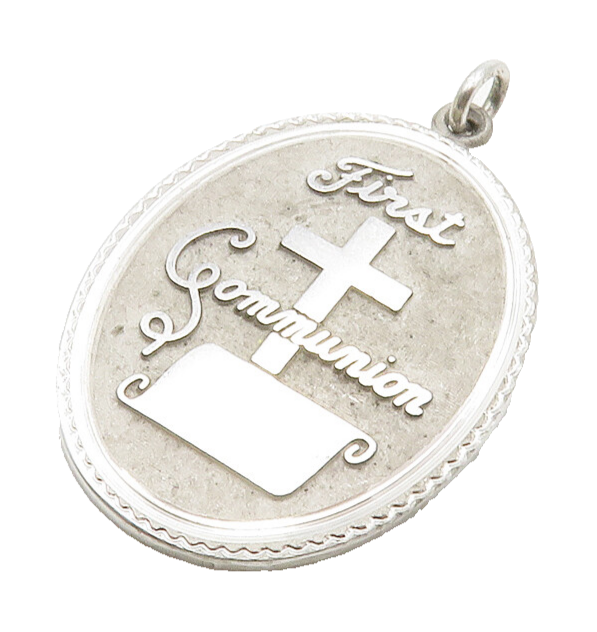 925 Sterling Silver  Vintage Shiny First Communion Religious Pendant  PT10415