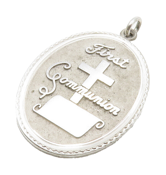 925 Sterling Silver  Vintage Shiny First Communion Religious Pendant  PT10415