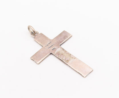925 Sterling Silver Vintage Pendant MEXICO Solid Etched Religious Cross  PT23254