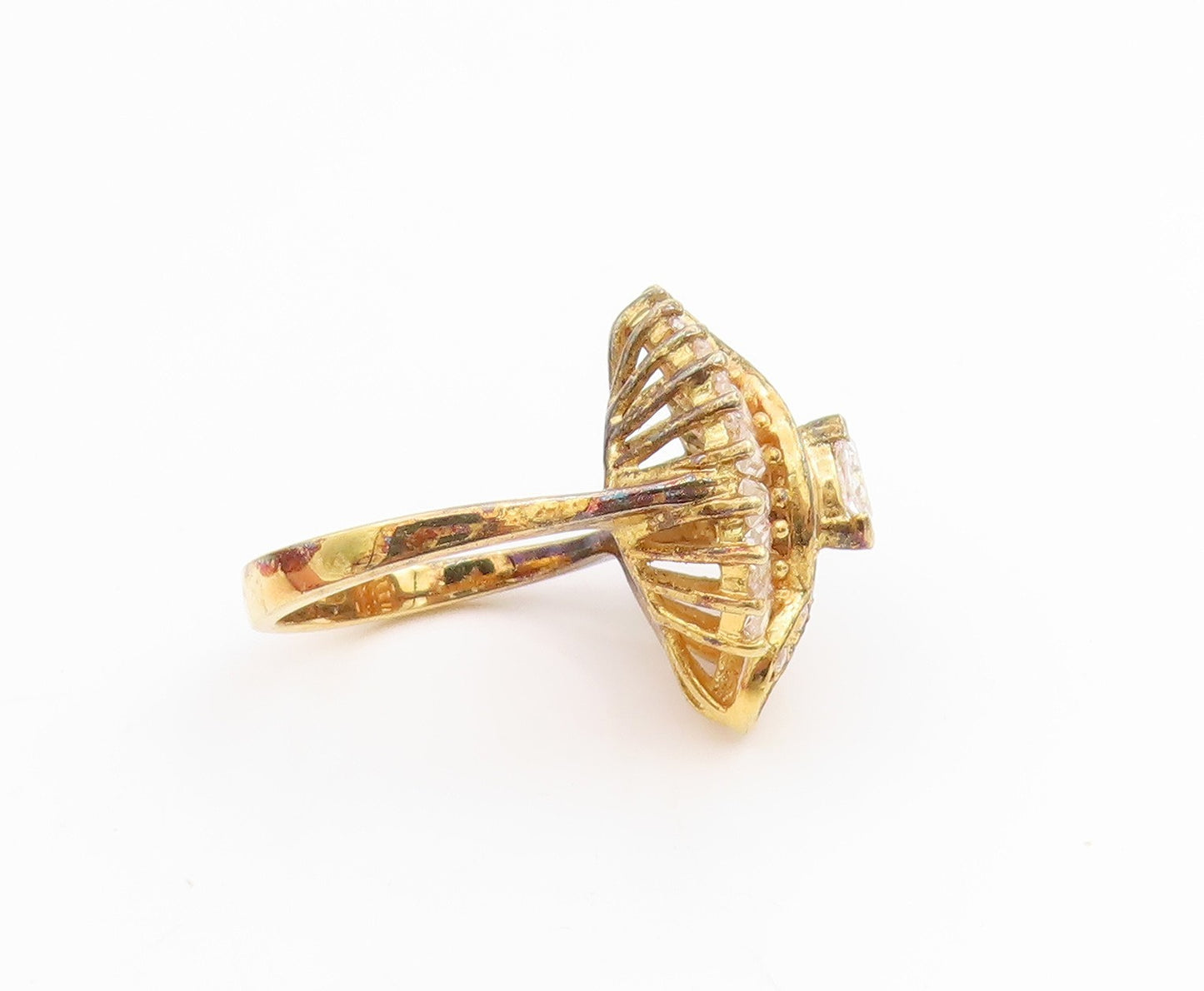 925 Sterling Silver Vintage Ring Gold Plated Marquise Cut CZ Band  Sz 7  RG33828