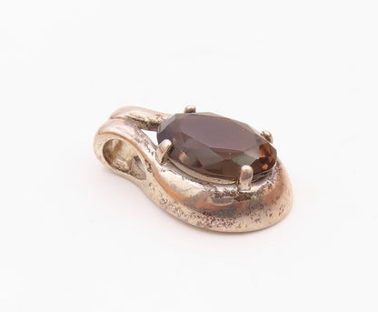 KABANA 925 Sterling Silver Vintage Prong Set Smoky Quartz Drop Pendant PT21573