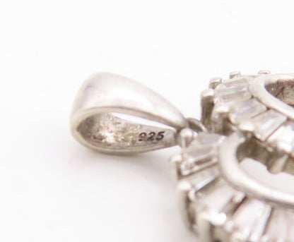 925 Sterling Silver Vintage Pendant Modernist Rectangle Cut CZ Heart  PT23701