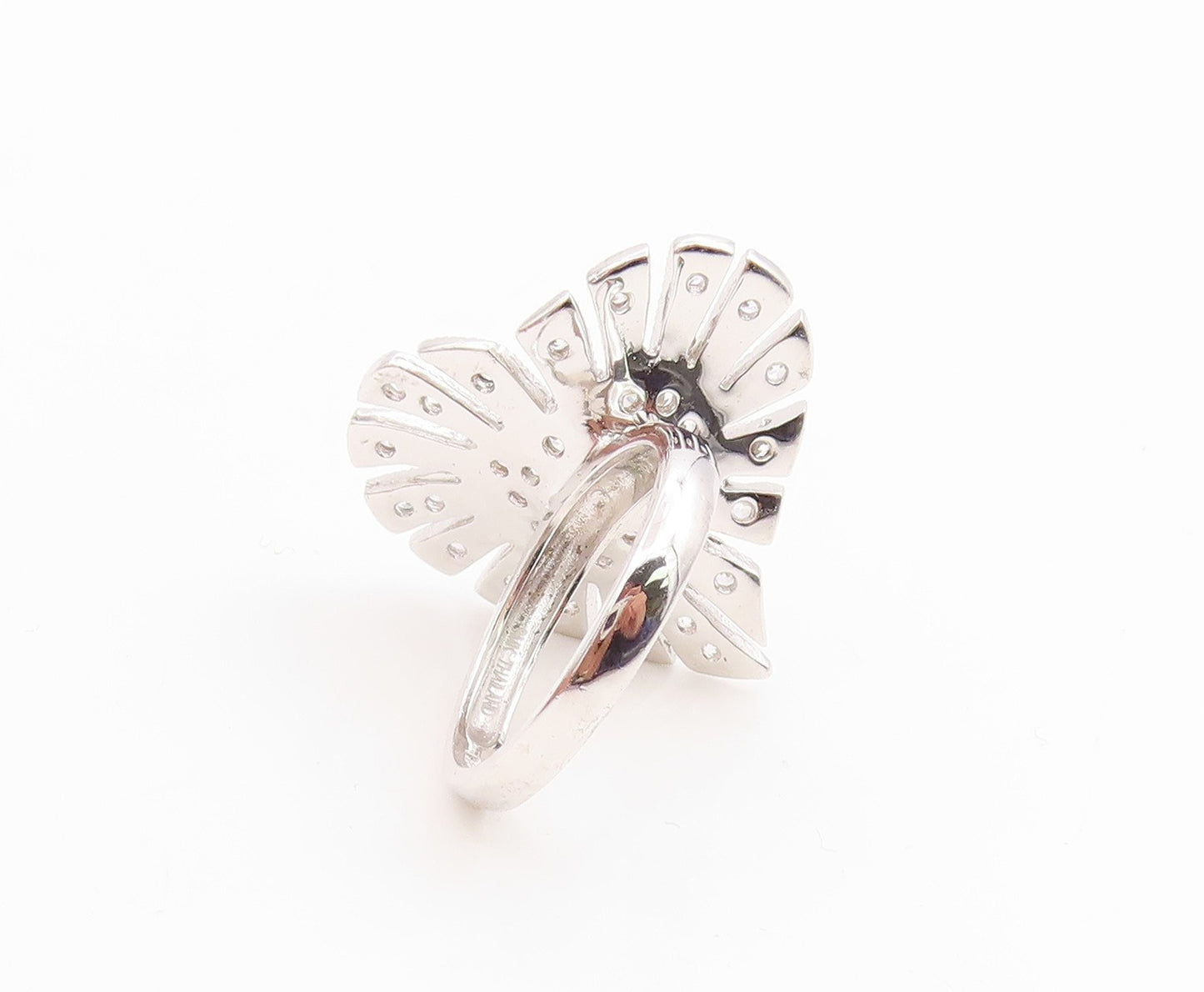925 Sterling Silver Vintage Ring Modernist CZ Sunburst Love Heart  Sz 7  RG35830