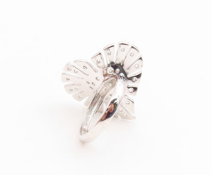 925 Sterling Silver Vintage Ring Modernist CZ Sunburst Love Heart  Sz 7  RG35830