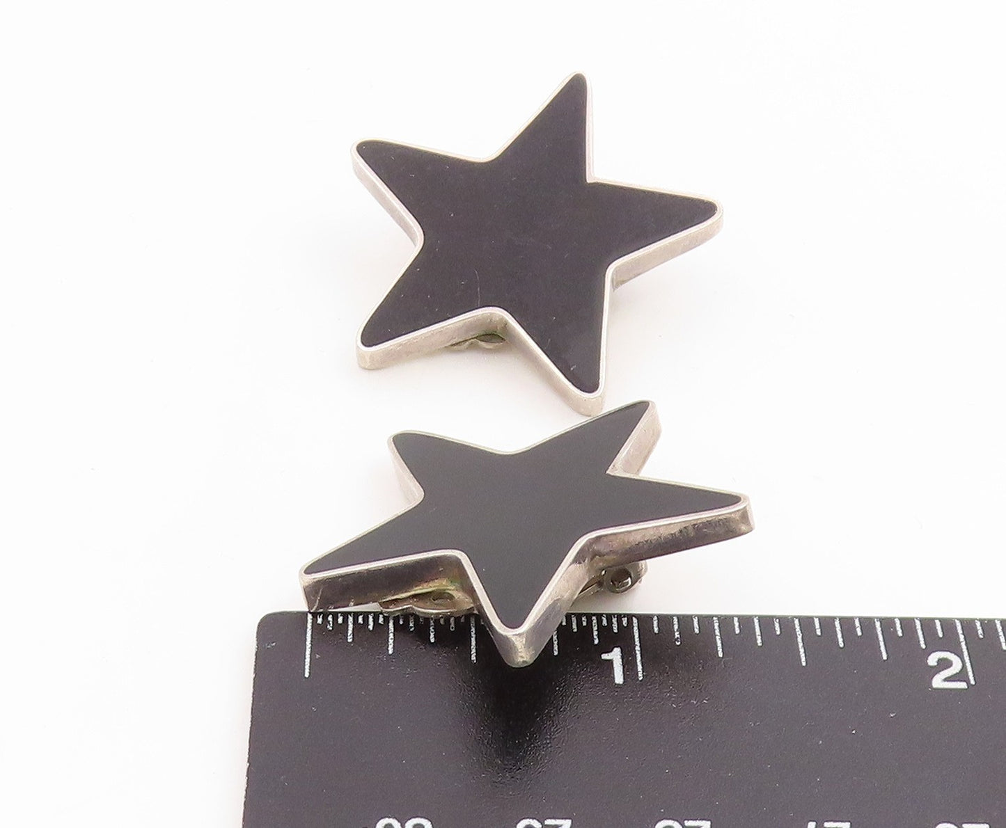 925 Sterling Silver Vintage Earrings MEXICO Onyx Inlay Modernist Star  EG14091