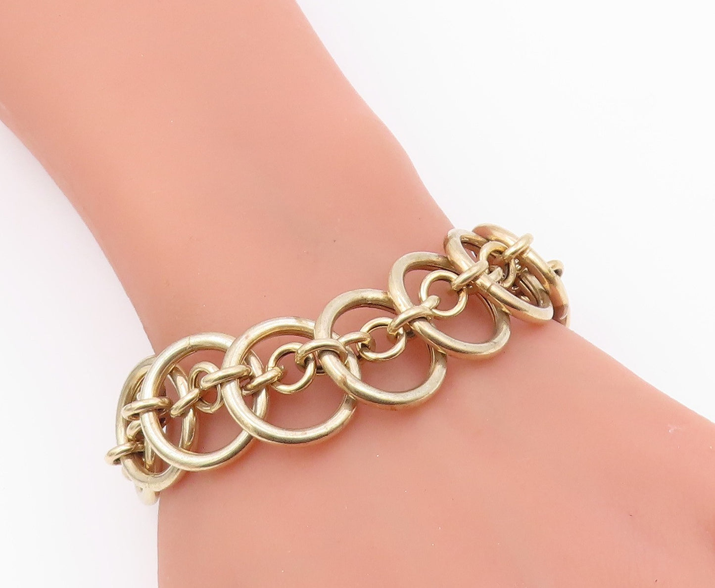925 Sterling Silver  Vintage Gold Plated Circle Link Chain Bracelet  BT8326