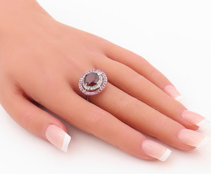 925 Sterling Silver Vintage Ring Round Red Halo Pink & White CZ  Sz 7.5  RG30440