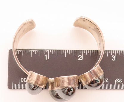 DENMARK 925 Sterling Silver Vintage Hematite Heavy Solid Bracelet  BT10053