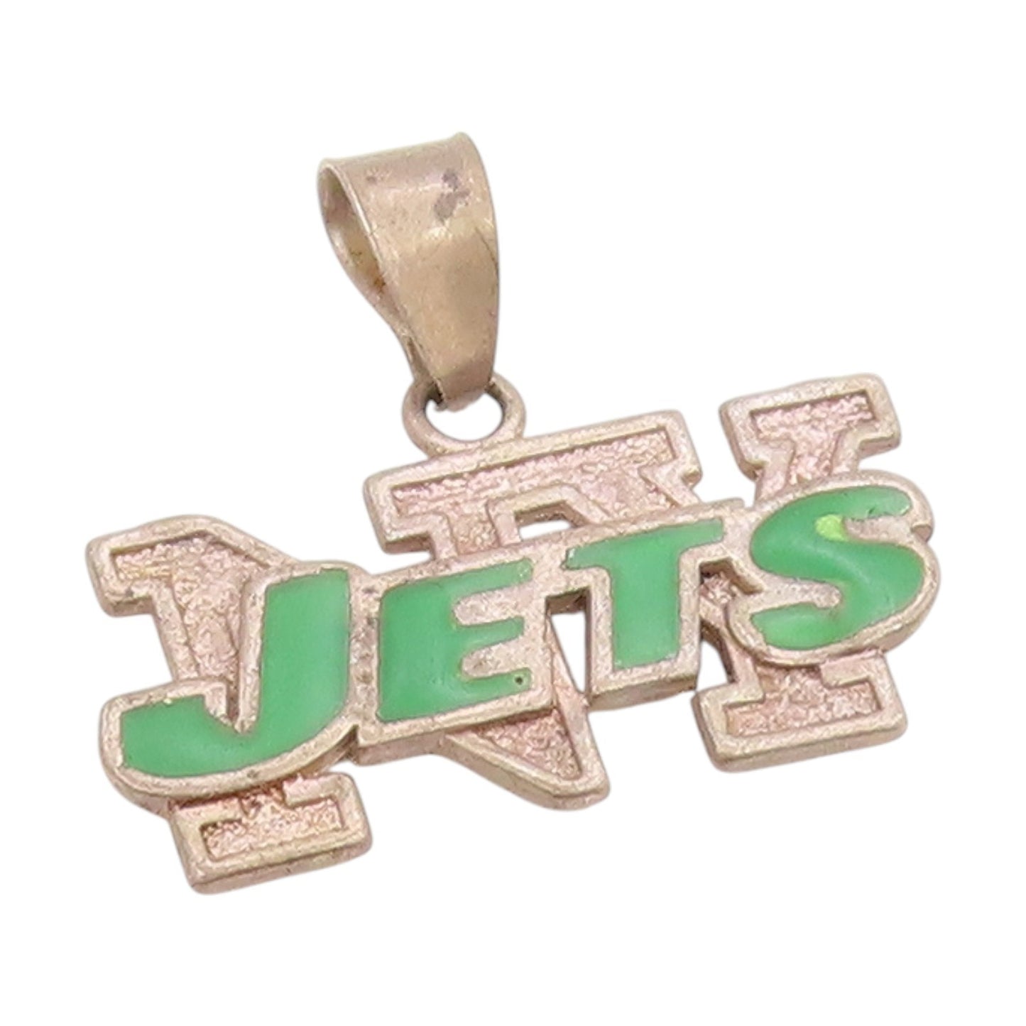 925 Sterling Silver Vintage Pendant Green Enameled NY Jets Logo Charm  PT25755
