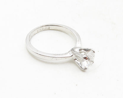 AVON 925 Sterling Silver  Prong Set Topaz Shiny Solitaire Ring Sz 5  RG10009