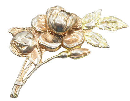 925 Sterling Silver  Vintage Shiny Tied Flowers Motif Brooch Pin  BP5629