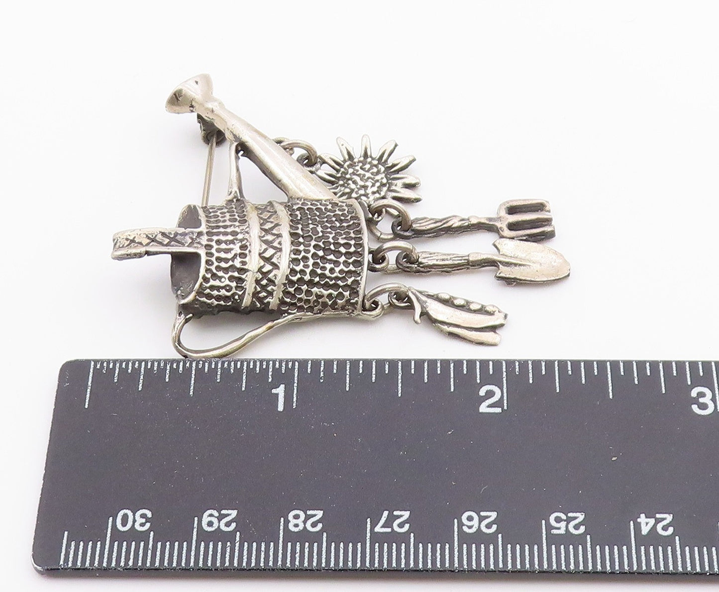 MEXICO 925 Silver  Vintage Dangling Charms Watering Can Brooch Pin  BP3113