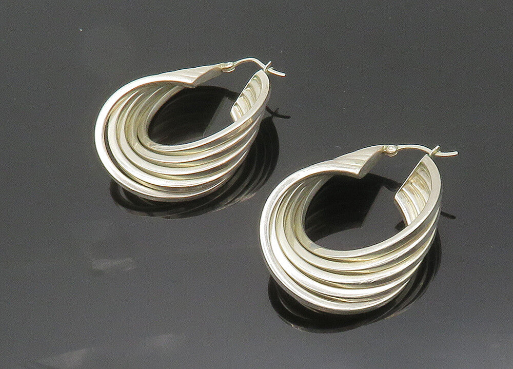925 Sterling Silver  Vintage Shiny Round Split Hoop Earrings  EG9993