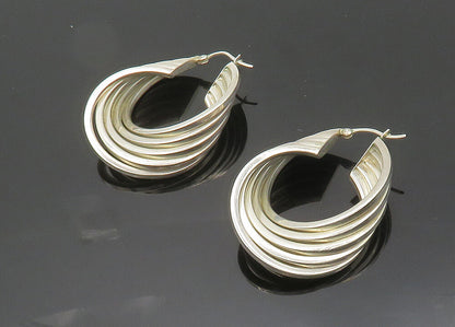 925 Sterling Silver  Vintage Shiny Round Split Hoop Earrings  EG9993