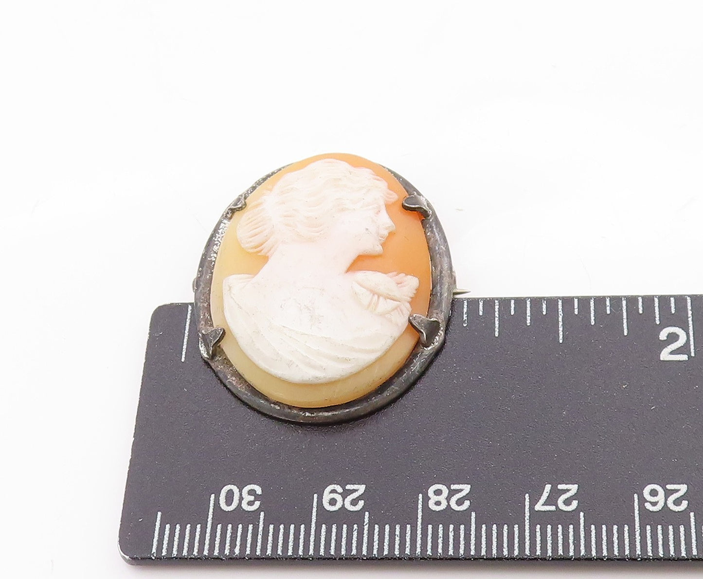 925 Sterling Silver Vintage Brooch Antique Female Profile Cameo  BP11786