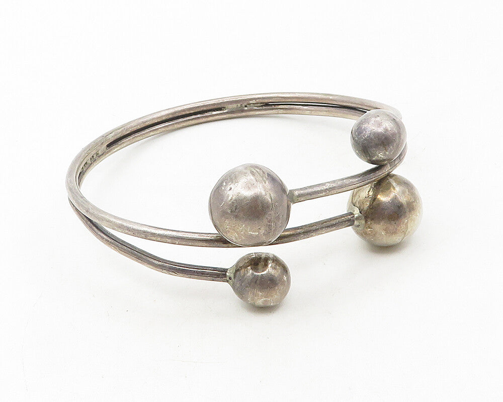 925 Sterling Silver  Vintage Dark Tone Smooth Spheres Bangle Bracelet  BT4320