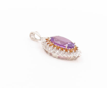 925 Sterling Silver Vintage Pendant Diamonds Oval Amethyst & Citrine  PT24060