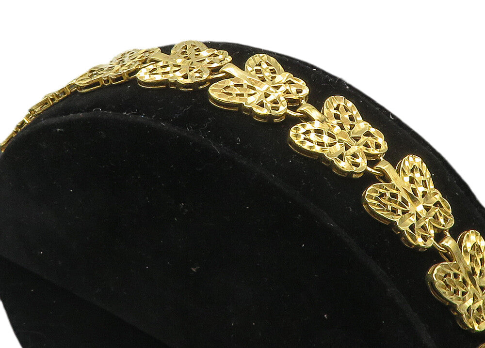 925 Sterling Silver  Gold Plated Diamond Cut Butterfly Chain Bracelet  BT4228