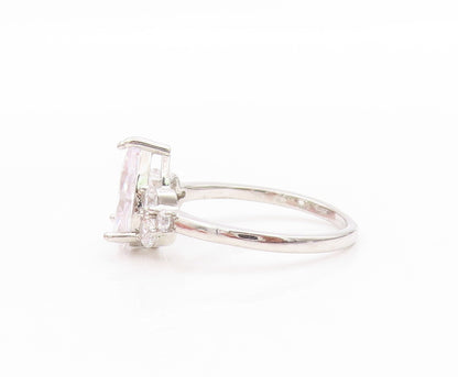 925 Sterling Silver Vintage Ring Drop Cut CZ Solitaire Design  Sz 7  RG33446