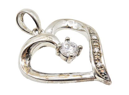925 Sterling Silver  Vintage Sparkling Topaz Open Love Heart Pendant  PT8359