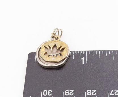 925 Sterling Silver Vintage Pendant Engraved Namaste Lotus Flower Charm  PT25386