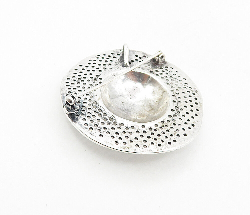 925 Sterling Silver  Vintage Shiny Flower Ribbon Hat Motif Brooch Pin  BP3087