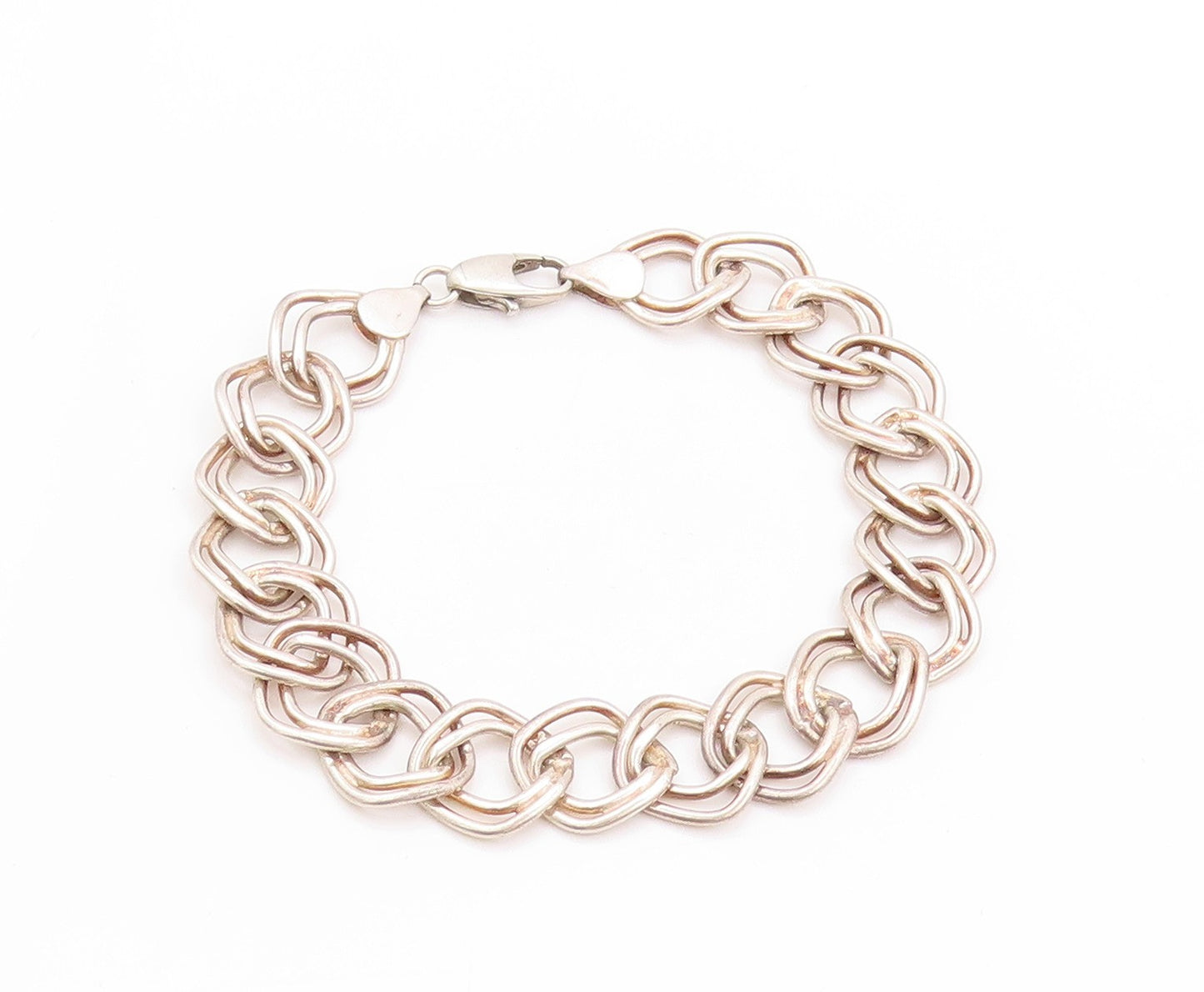925 Sterling Silver Vintage Bracelet Brutalist Double Linked Rings Band  BT11281