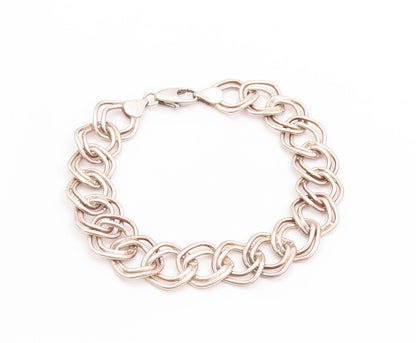 925 Sterling Silver Vintage Bracelet Brutalist Double Linked Rings Band  BT11281