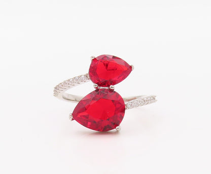 925 Sterling Silver Vintage Ring Drop Cut Red & White CZ Bypass  Sz 7.5  RG30288