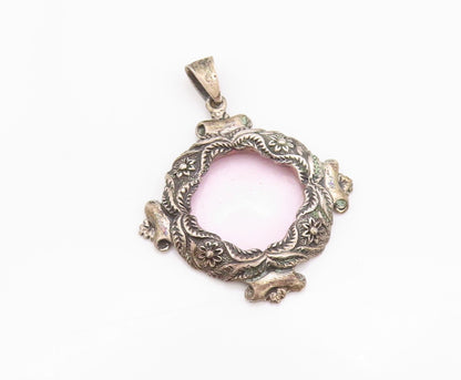 925 Sterling Silver Vintage Pendant Antique Dark Tone Floral Frame  PT24084