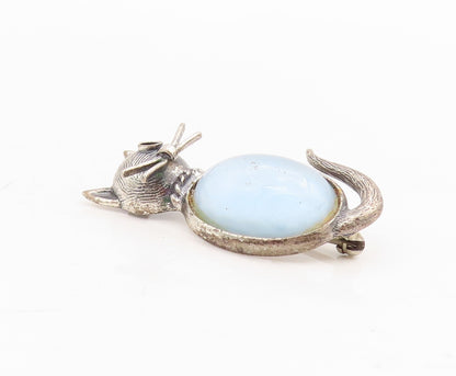 925 Sterling Silver Vintage Brooch Pin DANECRAFT Cat's Eye Inlay Cat  BP11461