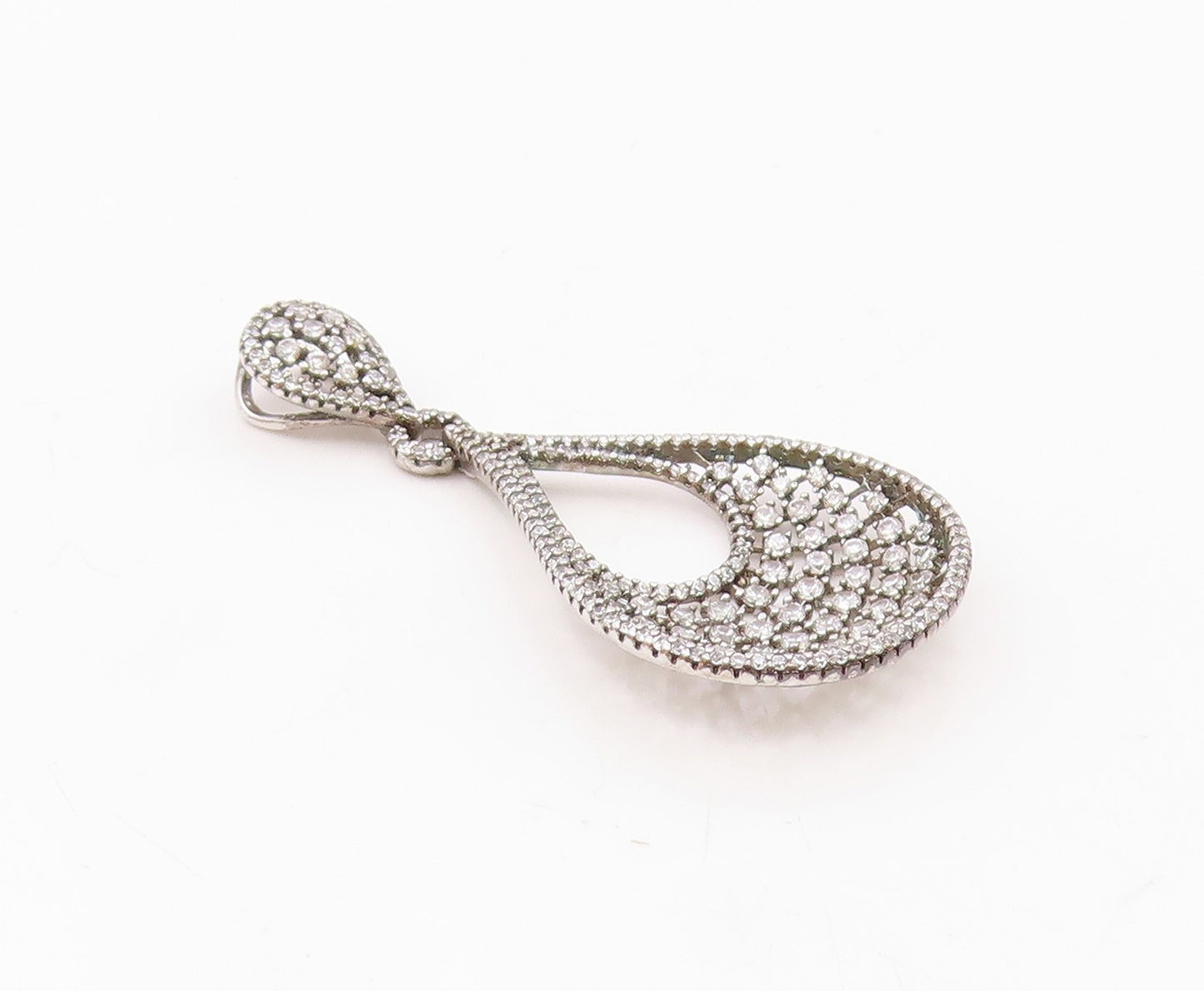 925 Sterling Silver  Vintage Fancy Cubic Zirconia Pear Shaped Pendant  PT21609