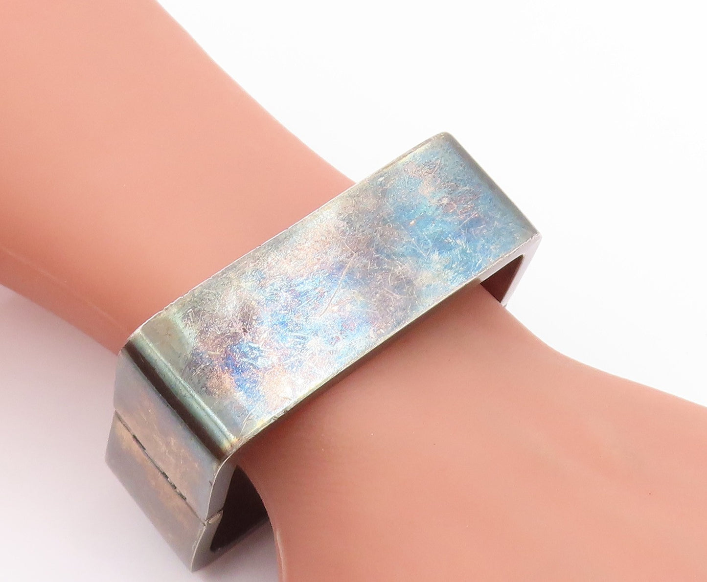 925 Sterling Silver Vintage Bracelet CARO Solid Geometric Square Bangle  BT11941