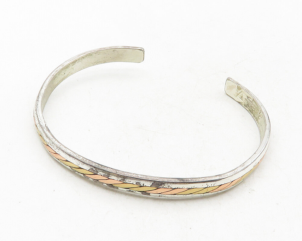 SERGIO LUB 925 Sterling Silver  Vintage Two Tone Twist Cuff Bracelet  BT4315