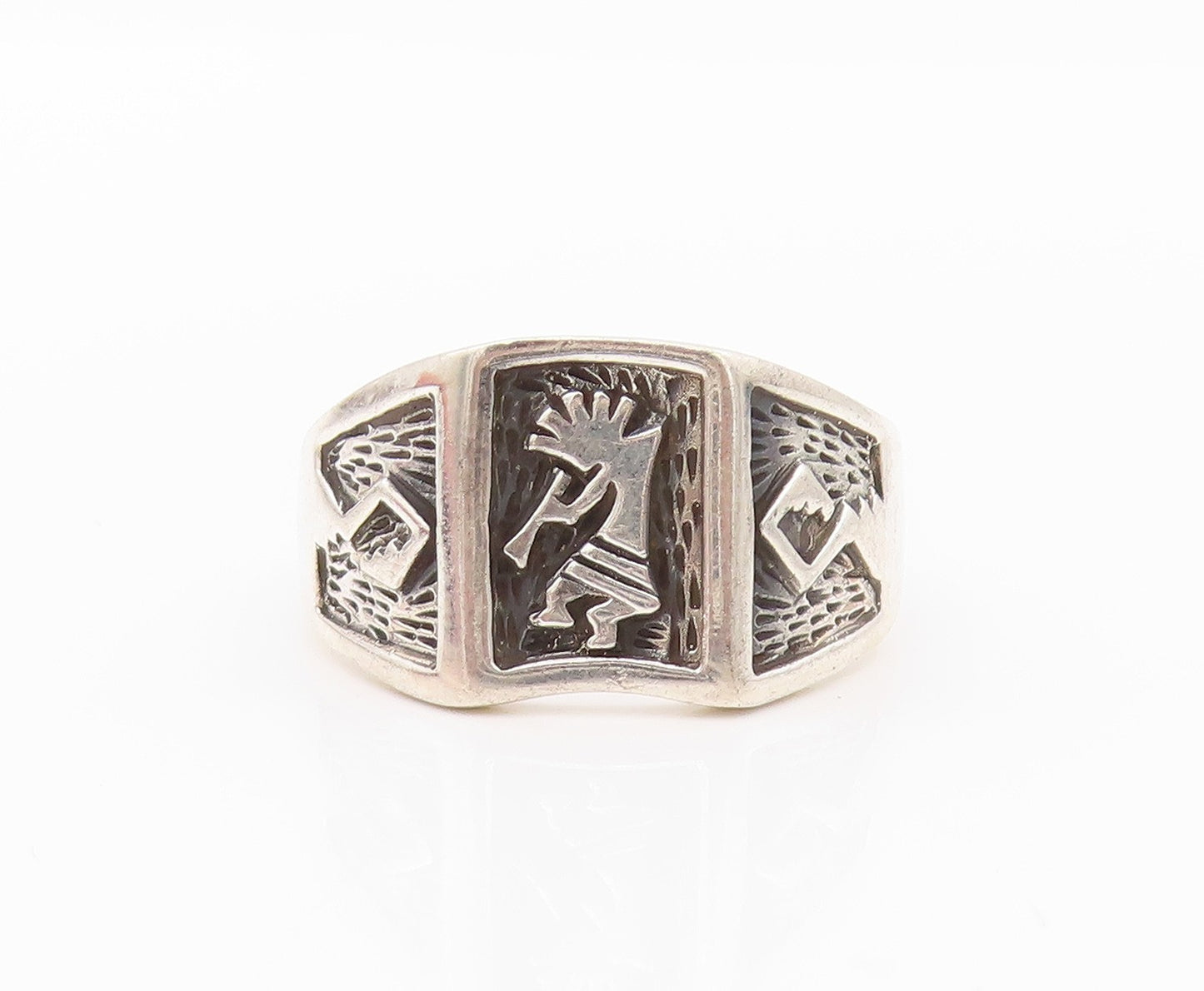 925 Sterling Silver Vintage Ring Solid Carved Kokopelli  Sz 5  RG32292