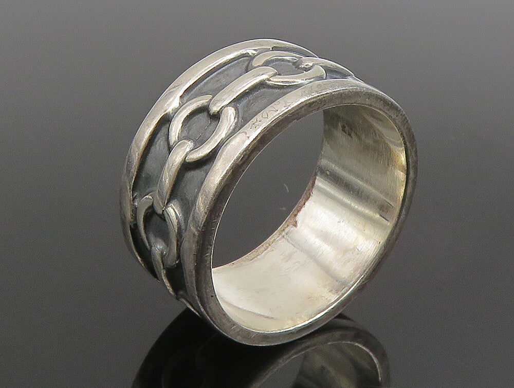 925 Sterling Silver  Vintage Carved Rolo Chain Link Band Ring Sz 12  RG24628
