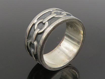 925 Sterling Silver  Vintage Carved Rolo Chain Link Band Ring Sz 12  RG24628