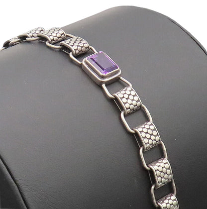 925 Sterling Silver Vintage Large Amethyst Bubble Etched Bracelet  BT10074