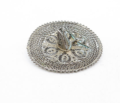 925 Sterling Silver  Vintage Swirl Filigree Sombrero Motif Brooch Pin  BP1975
