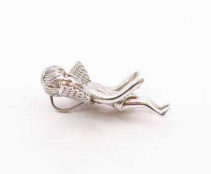 925 Sterling Silver  Vintage Sculpted Angel Statue Topaz Pendant  PT20244