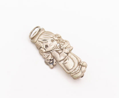 925 Sterling Silver Vintage Brooch Pin PMI Carved Cute Little Girl  BP10959