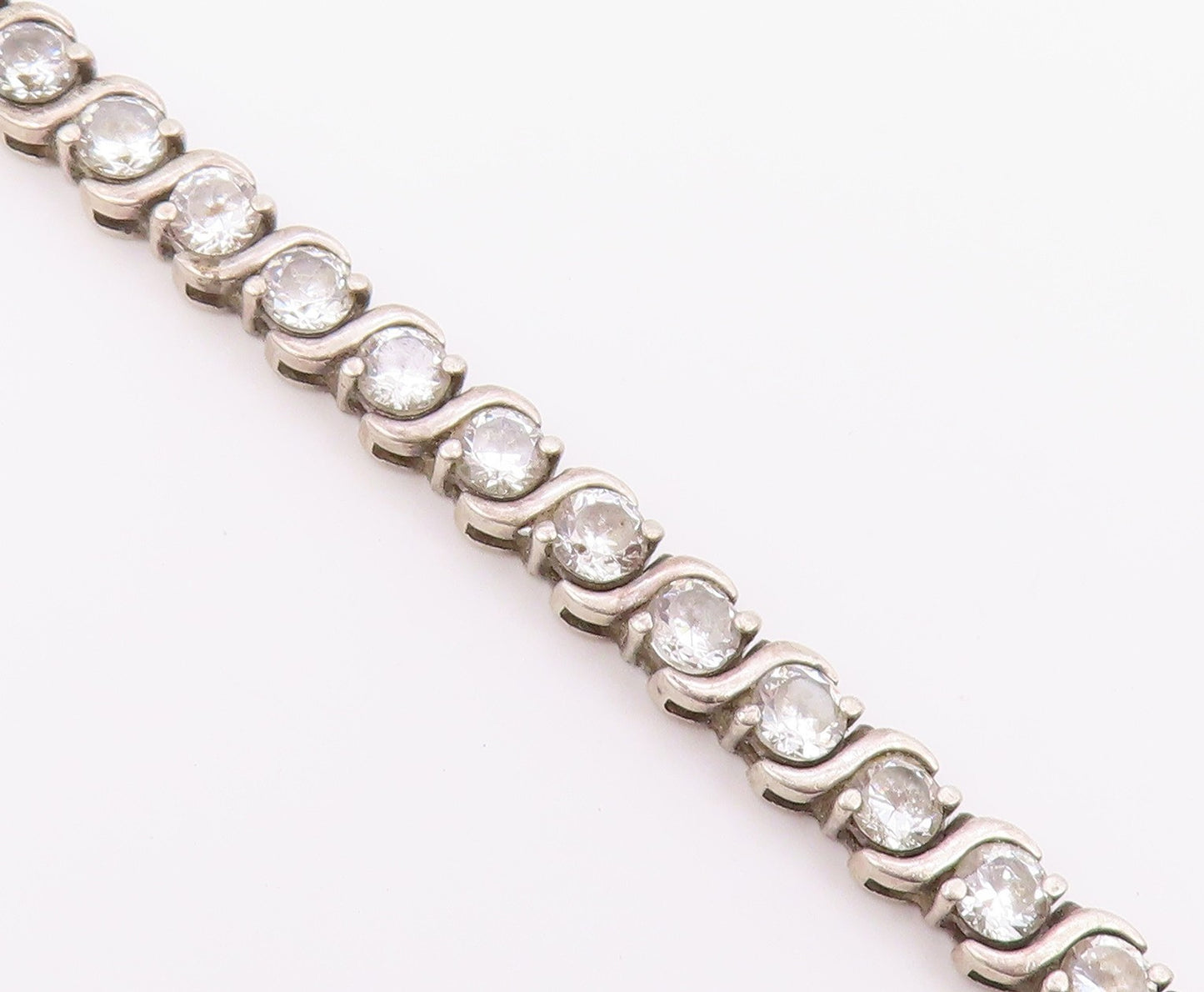 925 Sterling Silver  Shiny Round Cut Cubic Zirconia Chain Bracelet  BT7040