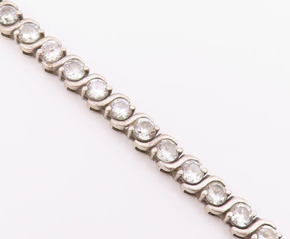 925 Sterling Silver  Shiny Round Cut Cubic Zirconia Chain Bracelet  BT7040