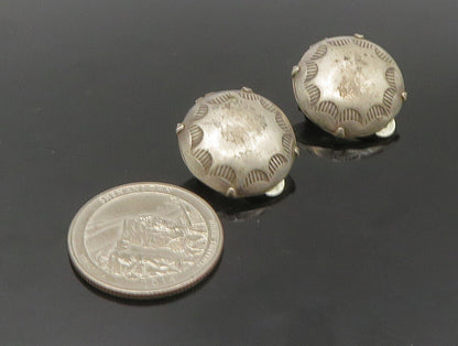 JOAN SLIFKA 925 Silver   Vintage Etched Dome Non Pierce Earrings  EG11572
