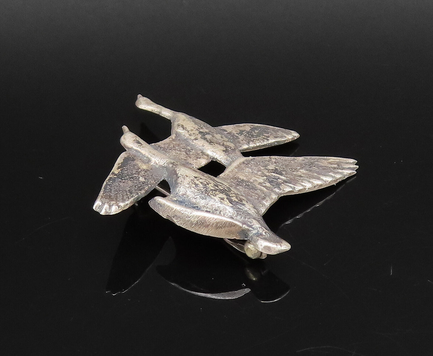 DESIGNER 925 Silver  Vintage Antique Two Birds Flying Brooch Pin  BP10019