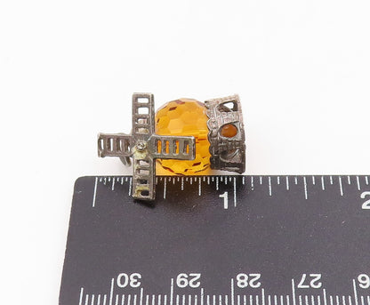 925 Sterling Silver Vintage Pendant Citrine Mechanical Windmill Charm  PT25699